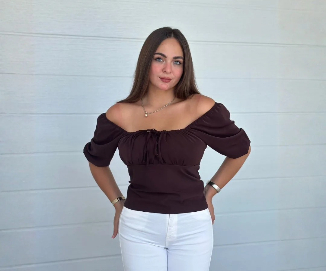 BLUSA BRENDA MANGA CORTA MARRON
