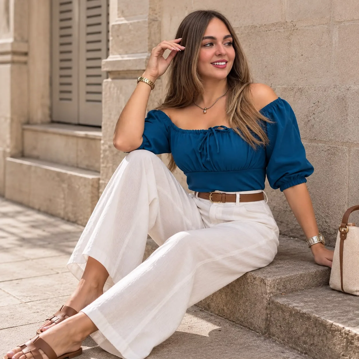 BLUSA BRENDA MANGA CORTA COBALTO