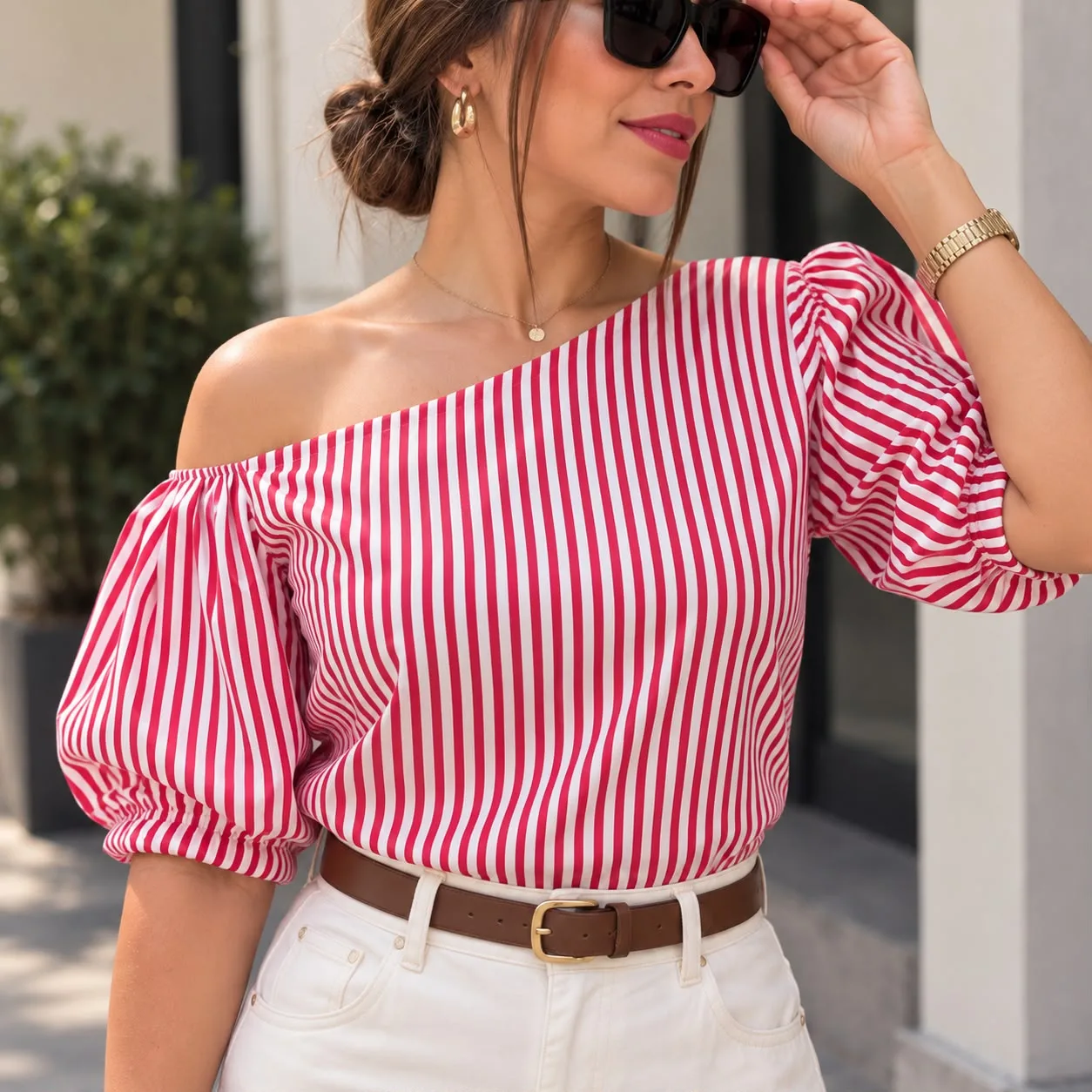 BLUSA CHARLOTTE ROJO A RAYAS