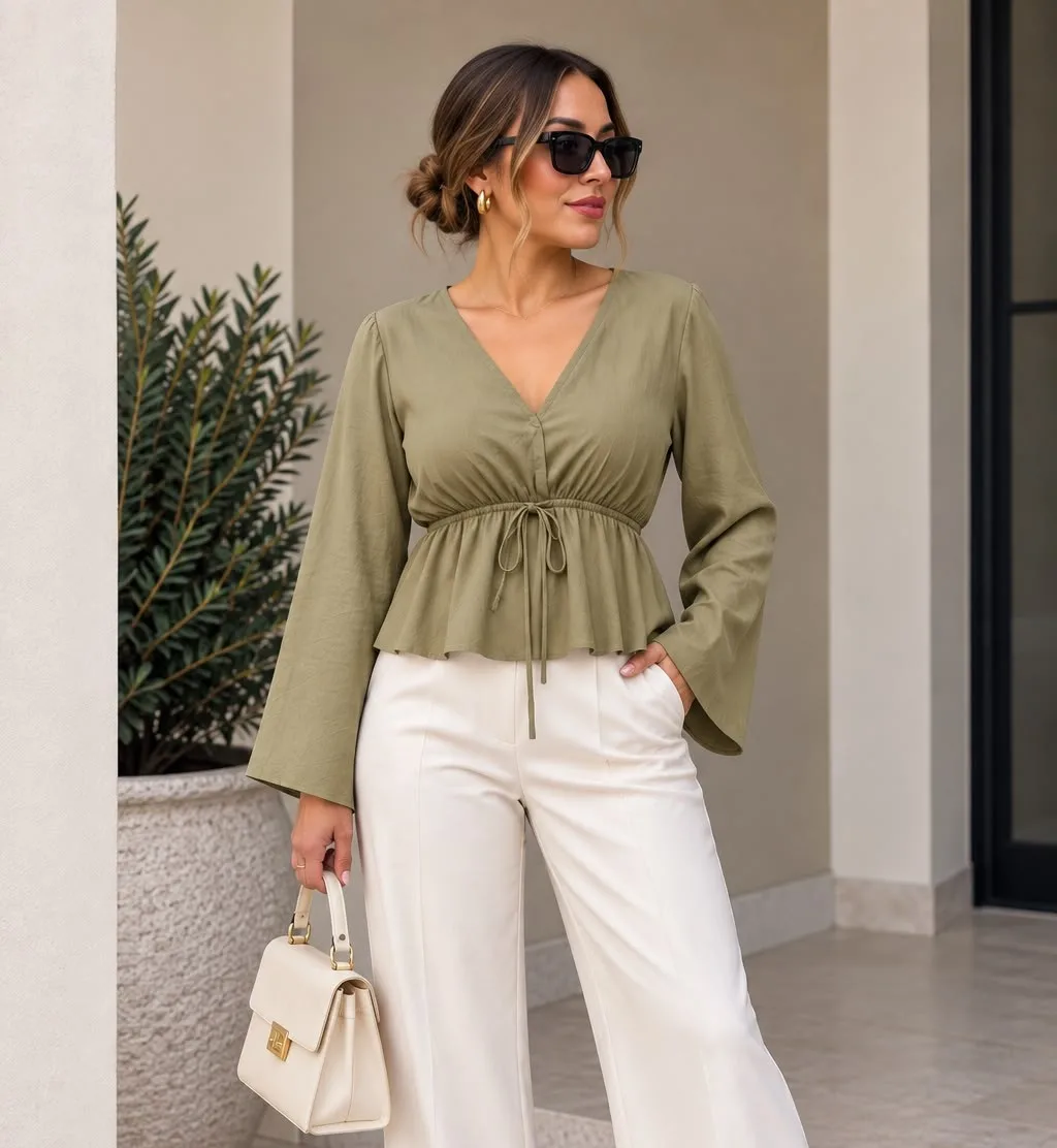 BLUSA VALENTINA MANGA LARGA VERDE OLIVO