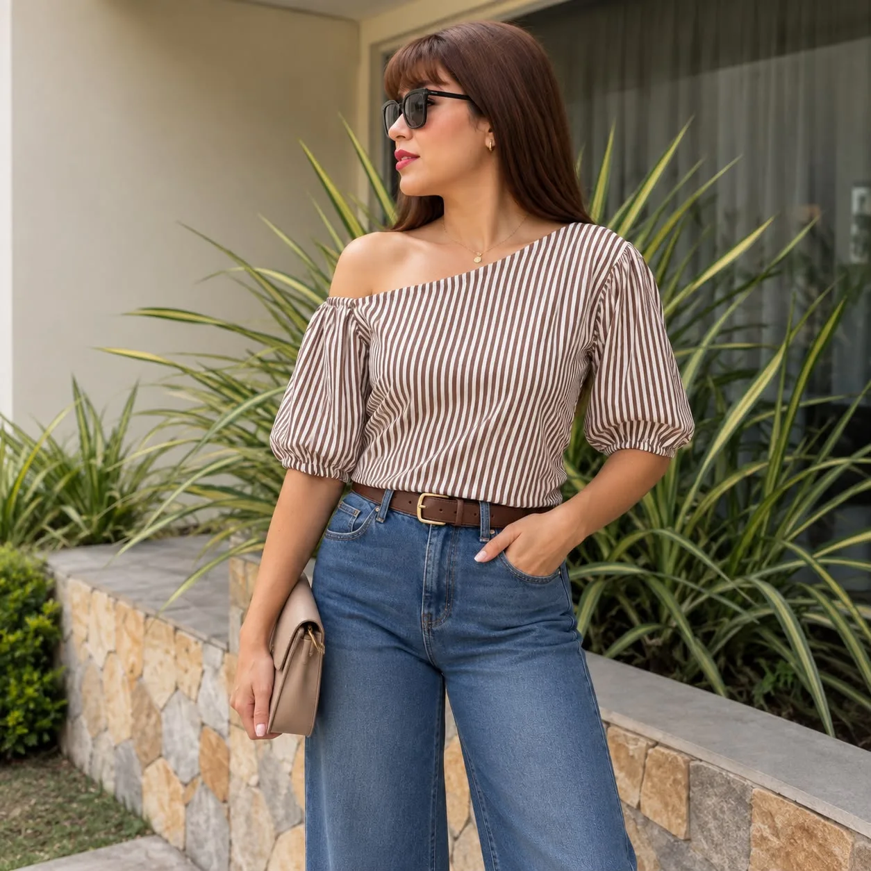 BLUSA CHARLOTTE CHOCOLATE A RAYAS